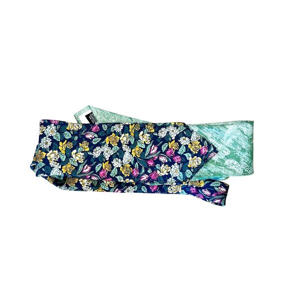 Unique Satin Obi Belt Wide One Size Wrap Money Green Floral Upcycle Necktie - Picture 4 of 6